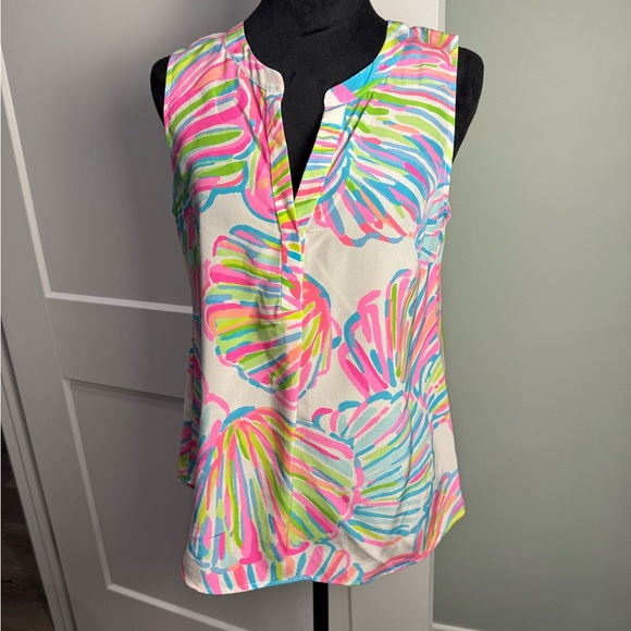 Lilly Pulitzer Stacey top shellabrate 100% silk sleeveless colorful vibrant - Picture 1 of 8